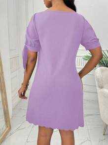 SHEIN Clasi Women Elegant Commuter Pearl Hollow Out Dress - Mauve Purple - View 2