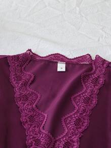 SilkySpell 4pcs Lace Patchwork Faux Silk Camisole, Shorts, Pants & Robe Set