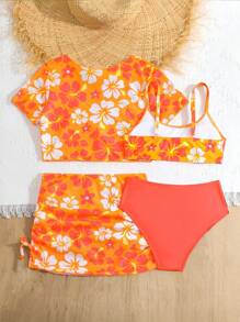 女童泳衣套装（随机印花） - 橘色 - 查看 2