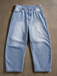 Forever 21 Men's Retro Casual Style, Light Wash Loose Wide-Leg Jeans, Versatile - Light Wash - View 6