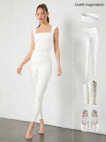 GLOWMODE FeatherFit™ Full Underarm Hip Length Square Neck Basic Tank Top Low Impact Yoga Pilates Studio Daily Removable Cups Fall Winter