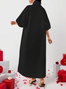 SHEIN Lady Ngày lễ tình nhân/Tiệc năm mới/Đa năng để mặc hàng ngày khi đi làm/Mặc trong mọi mùa Váy dài bằng vải satin trắng dành cho nữ - màu đen - Xem 2