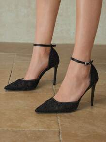 MOTF PREMIUM WOMEN'S FASHION POINTED TOE ANKLE STRAP HIGH HEEL PUMPS - Black - View 5