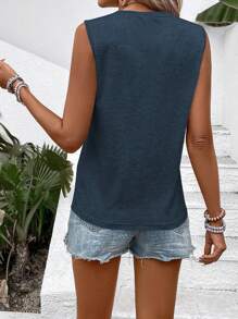 SHEIN LUNE Top de tirantes casual de unicolor de cuello redondo para vacaciones de verano