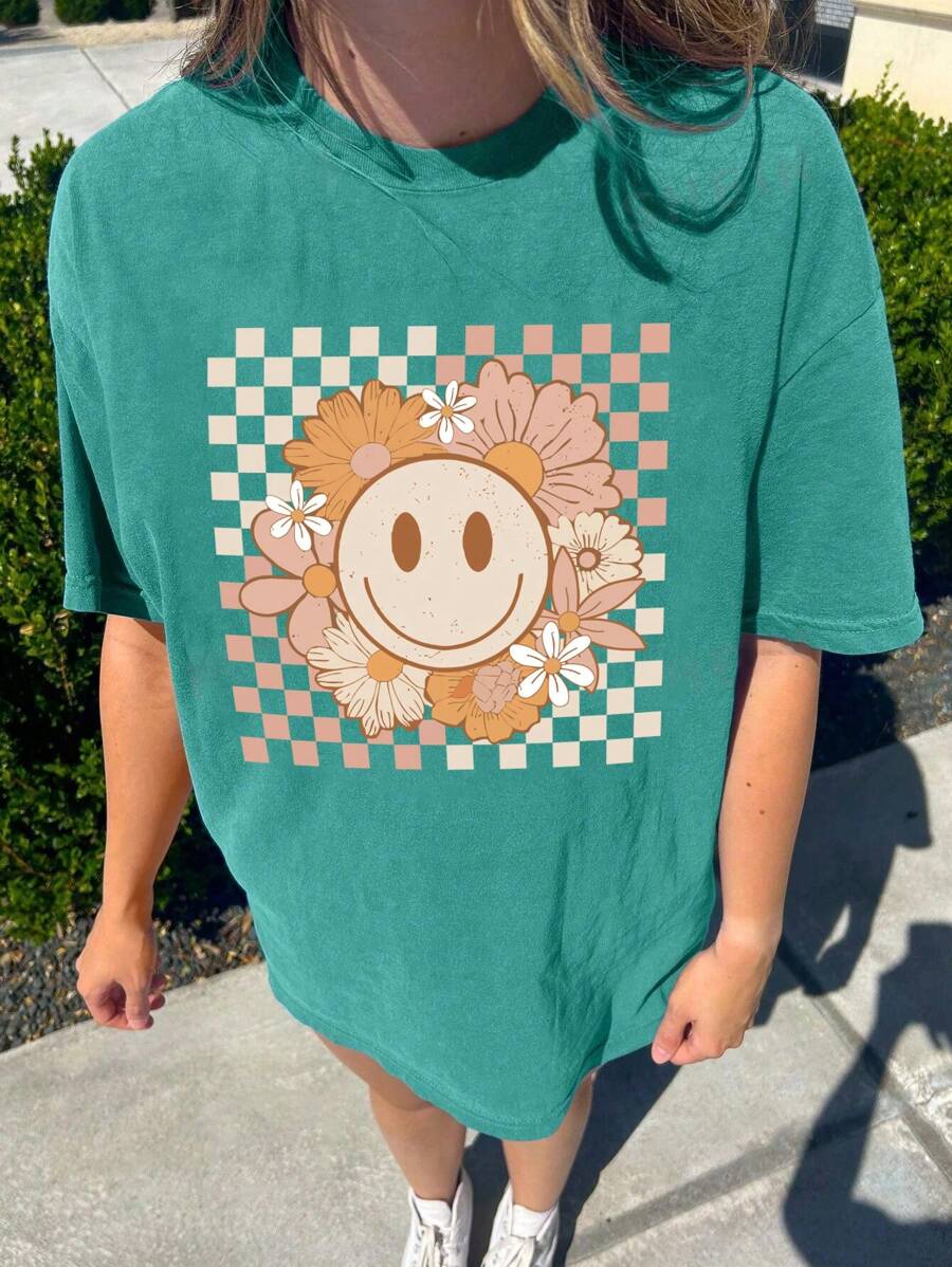 DrmWander Áo thun tay ngắn họa tiết caro thường ngày cỡ lớn mùa hè - màu xanh lá - Xem 1