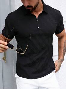 Manfinity Homme Camisa polo de manga corta casual y de oficina a cuadros negra para hombre - Negro - Ver 1