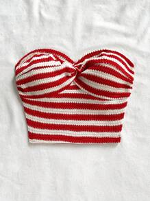 Soleia 女士全新度假红色条纹扭纹设计防滑抹胸 - 紅色 - 查看 6