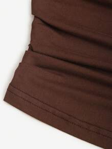 Sweetra 女士性感开叉扭结露肩短款上衣和裙子套装，春夏 - 棕色 - 查看 8