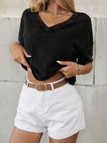 EMERY ROSE Women's Casual Loose Black Denim Blouse For Vacation Casual Summer Tops Casual Tops Women Casual Outfits - Black - View 4