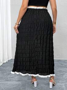SHEIN Frenchy Plus Size Casual And Elegant Texture Chiffon Color Block Bow Long Skirt - Black - View 2