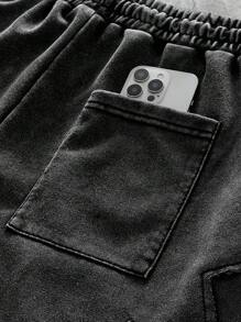 AXEPEAK Men's Simple Fashion Tie Dye Drawstring Waist Shorts, Suitable For Summer - Dark Grey - View 5