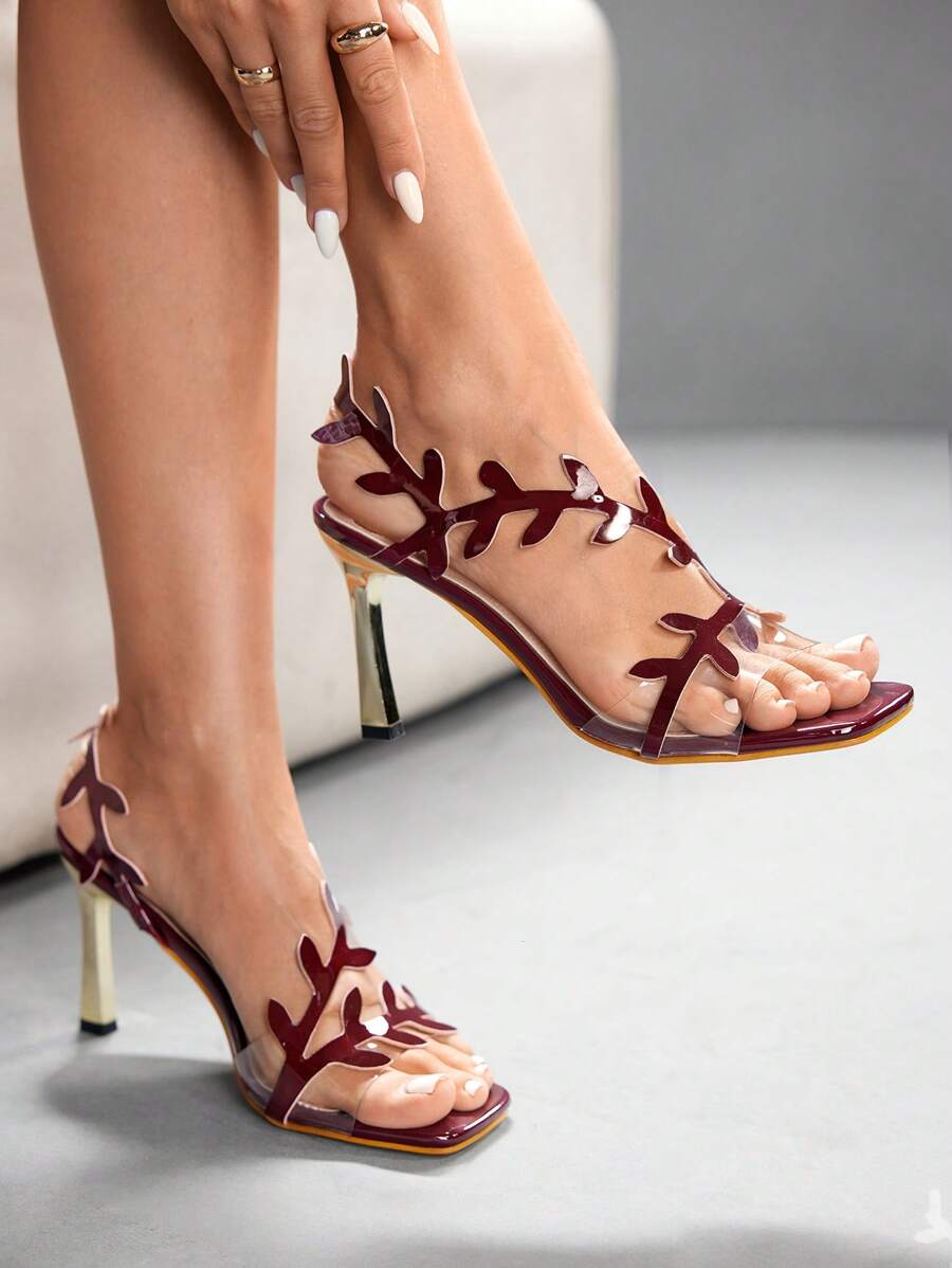 CUCCOO SZL Women's Versatile Practical High Heel Sandals - Burgundy - View 1