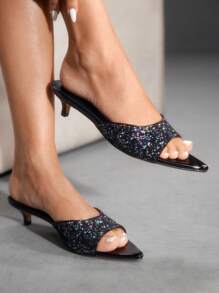 CUCCOO SZL Pointed Toe Stiletto Heel Versatile Women High Heel Sandals - Black - View 6