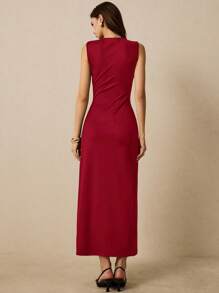 Poéselle Women 3D Flower Decor Crew Neck Sleeveless Bodycon Dress