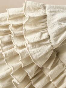 SHEIN Young Girls' Elegant Beige Drawstring Waist Multi-Layer Hem A-Line Skirt, Spring/Summer - White - View 7