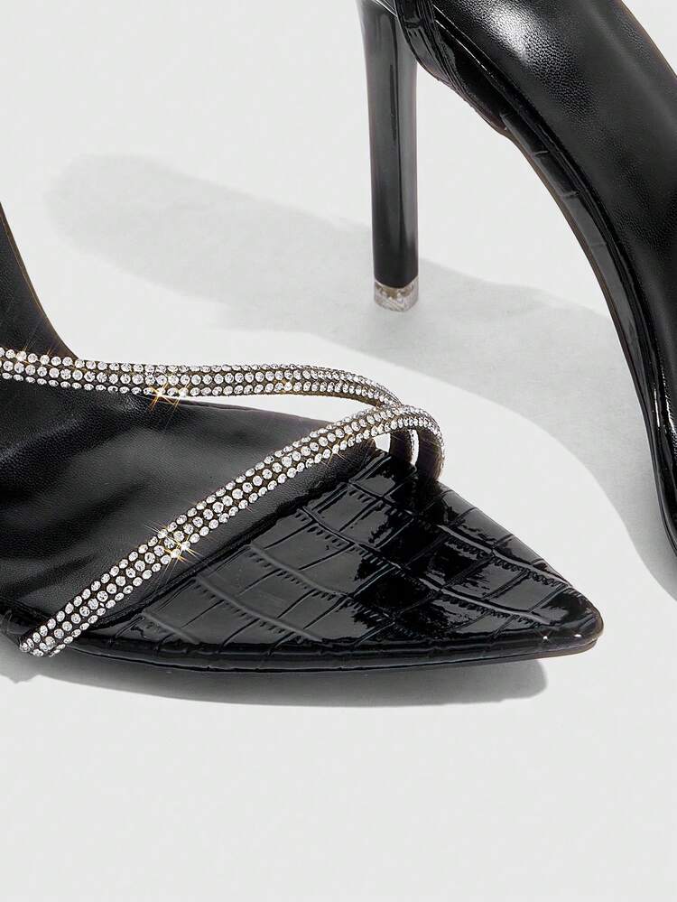 CUCCOO SZL Zapatos de mujer con punta estrecha y tacón alto , sandalias de tiras delgadas y hebilla negra de moda con tacón grueso y punta redonda, apropiadas para ir a trabajar, citas, fiestas y vacaciones