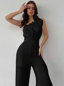 Firerie 情人节新款优雅 3D 褶皱设计无袖修身白色连体裤，适合通勤和日常穿着