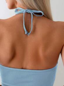 Swim Basics Women's Simple Halter One-Piece Swimsuit, For Vacation & Beach For Summer - Dusty Blue - View 5