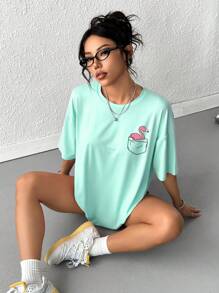 INAWLY Solid Color Round Neck Simple Fashion Short Sleeve T-Shirt, Suitable For Summer - Mint Green - View 3