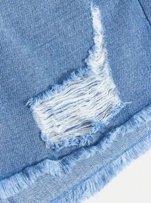 Teen Girl Spaghetti Strap Denim Ripped Shorts 2 Pieces Outfit - Black - View 7