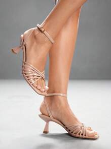 CUCCOO SZL Giày cao gót quai mảnh mũi vuông màu mơ cho nữ gợi cảm - Màu be - Xem 10