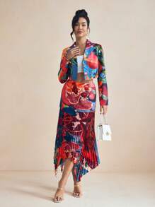 SHAQUITA GARCIA Women's Summer Fruit Print Pleated Asymmetric Hem Skirt Spring And Summer Resort Skirt - Multicolor - View 1
