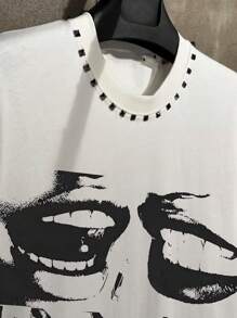 Manfinity Dauomo Camiseta de hombre, no hablar demasiado Estampado con marca de agua, Proceso de bordado de computadora, Camiseta de hombre de cuello redondo de manga corta, Diseño con sentido de la camiseta de hombre - Blanco - Ver 3