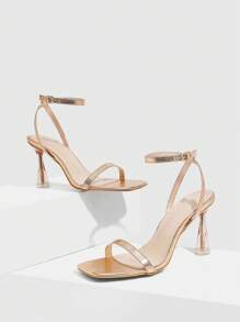 CUCCOO SZL Women's Sexy Transparent Heel Square Toe Strappy Snakeskin Pattern Sandals With Ankle Strap, Champagne Color - Champagne - View 2