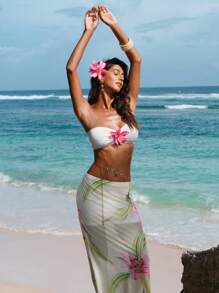 Opulessa Beach Sexy Elegant Wedding Guest Graduation Knitted Print Cropped Fitted Bandeau Top & Low-Waist Bodycon Skirt 2 Pieces Set For Women,Sexy Elegant Party,Graduation,Prom,Luxury Evening,Autumn Winter Clothes For Women,  National Day,  New Year Clothes,  Going Out Outfit,