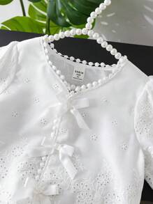 SHEIN Blusa de manga corta de color liso y de moda, adecuada para el verano, para niña joven