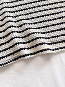 Soleia 女士休闲度假西部海滩婚礼宾客毕业早午餐服装圣帕特里克节春假复活节音乐节优雅波西米亚热带针织条纹扭纹迷你连衣裙，春夏 - 黑與白 - 查看 3