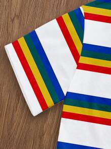 Manfinity Joysei Men's Fashion Striped T-Shirt, Suitable For Summer, Friend's Gift, Lgbtq Clothes, Pride Clothes, Cropped T Shirt Gay Men - Multicolor - View 6