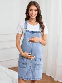 SHEIN Vestido de peto informal de maternidad de mezclilla desgastada