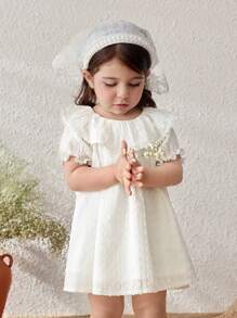 Blossori Baby Mädchen französisch elegantes, locker gewebtes weißes Kleid, Frühling/Sommer - Weiss - Übersicht 7