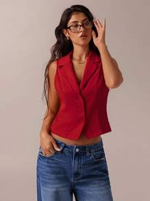 SHEIN Forever 21 春夏女士浪漫/舞会/正式/生日/90 年代/商务休闲女士/优雅/西部装/外出/时尚/休闲/Y2K/俱乐部/办公室/鸡尾酒会/复古/紧身/狂欢节/有趣/优雅/老钱/街头服饰/度假/乡村音乐会/工作/端庄/春假/单身派对/音乐会/坏人/基本款/毕业/前扣/红色背心 - 紅色 - 查看 5