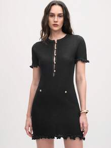 Aveloria Vestido de malha slim fit de renda preta de luxo francês