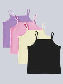 4pcs/Set Tween Girl Regular Camisole Underwear Set,Multicolor 4-Pack Regular Length Soft Fabric Camisole Tops,For Comfort And Breathability - Multicolor - View 3