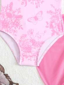 1pc Young Girl Floral Print Ruffle Skirt One-Piece Swimsuit - Multicolor - View 4