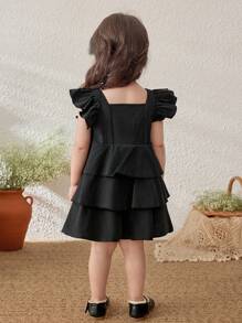 Blossori Baby Girls' French Elegant Black Woven Dress, Spring/Summer - Black - View 2