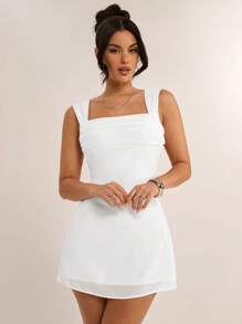 SHEIN BAE Váy ngắn hở lưng màu hồng nhạt cổ vuông gợi cảm cho kỳ nghỉ hè trên bãi biển, thích hợp cho hẹn hò hàng ngày, đi chơi đêm, hộp đêm, tiệc tùng, tụ tập, tiệc hồ bơi, quần áo mùa tựu trường, quần áo mùa tựu trường, váy ngày lễ, váy nữ, quần áo lễ hội âm nhạc, quần áo lễ hội nhạc đồng quê, quần áo hòa nhạc - trắng - Xem 6