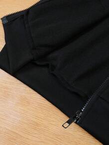 Tween Boy Casual Letter Print Hooded Zip-Up Fleece Sweatshirt, Autumn/Winter - Black - View 6