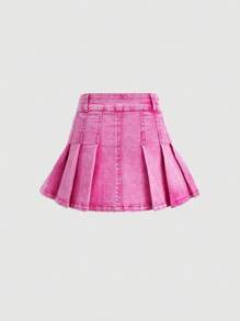 SHEIN Bộ váy denim ép ly không dây Y2K thời trang dành cho bé gái tuổi teen, trang phục dạo phố mùa xuân và mùa hè cho bé gái - Hồng - Xem 7