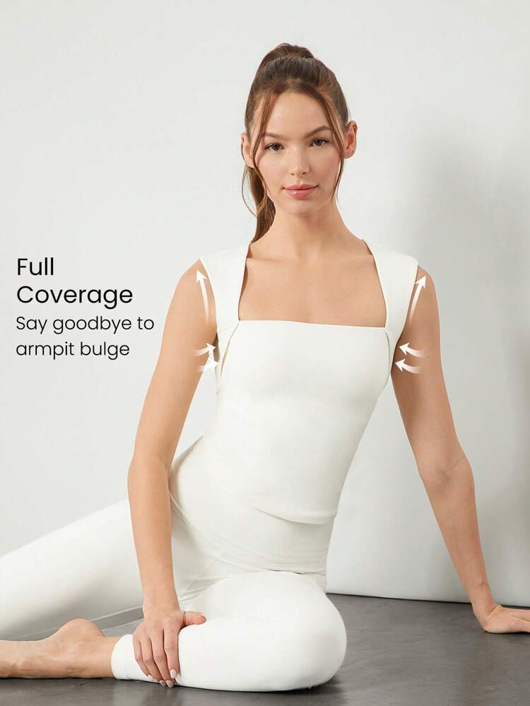 FeatherFit™ Full Underarm Hip Length Square Neck Basic Tank Top Low Impact Yoga Pilates Studio Daily Removable Cups Spring Summer