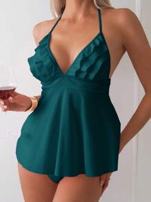 Swim Mod Fashionable Camisole Bikini Top Suitable For Summer - Teal Blue - View 3