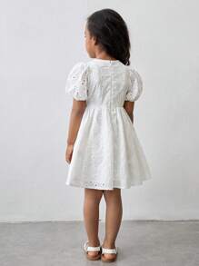 Maija Kids Maija Kids Vestido de niña joven de moda vintage, casual para el uso diario/conmutación/escuela/temporada de bodas, con cuello redondo, decoración de moño, mangas abullonadas exageradas, cintura ceñida, falda acampanada, tela textil bordada hueca