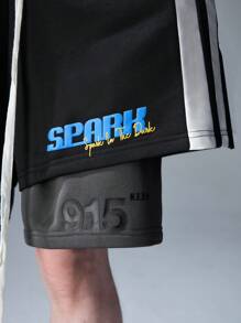 NEON BLANC Men's Street Fashion Letter & Number Print Knit Loose Shorts - Black - View 5