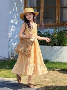 DAZY Tween Girls' Vacation Casual Floral Print Cami Dress,Girls Summer Outfits,Back To School Clothes - Yellow - View 3