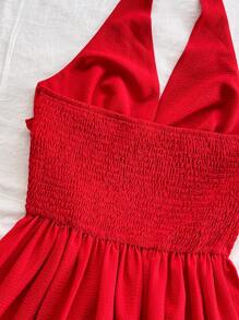 Soleia 女士 V 领迷你沙滩裙、度假、音乐节、夏季服装、波西米亚风、红色、下午茶