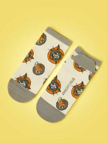 TOM & JERRY X SHEIN 1 Pair Women's Cartoon Mouse & Cat Pattern Fashion Ankle Socks - Multicolor - View 3
