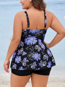 Swim Lushoire Vestido de baño informal con estampado floral y pantalones cortos para mujer de talla grande